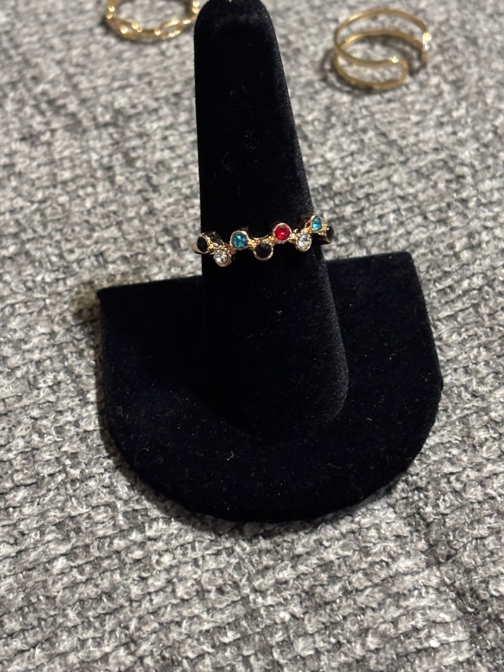 Gold Multistone Stackable Ring with Red, Blue and Clear Stones size 8